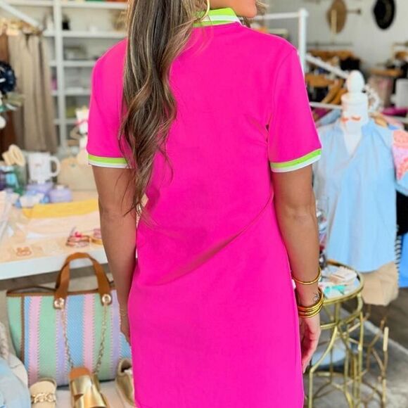 Hot Pink Polo Style Shift Dress - Picture 4 of 5